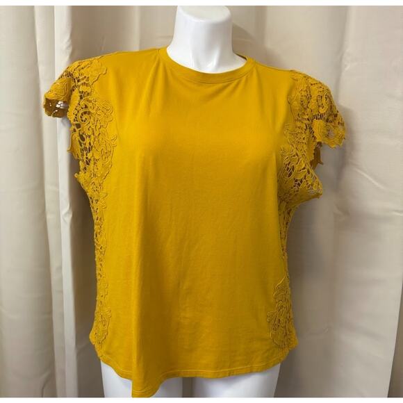 Express Eyelet Flutter Sleeve T Shirt Size XL Mustard/Gold/Yellow - Picture 1 of 11